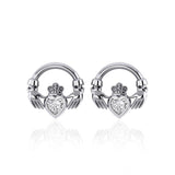 Irish Claddagh Silver Post Earrings with Gem TE277 - Jewelry