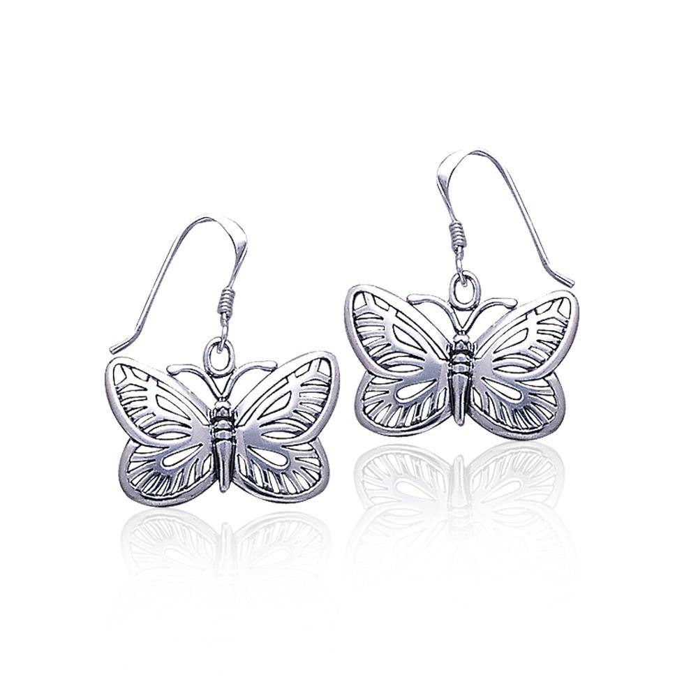 Butterflies are my friends ~ Sterling Silver Jewelry Butterfly Hook Earrings TE808 - Jewelry