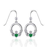 Irish Claddagh Silver Earrings with Gem TE853 - Jewelry