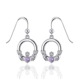Irish Claddagh Silver Earrings with Gem TE853 - Jewelry