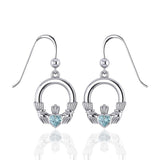 Irish Claddagh Silver Earrings with Gem TE853 - Jewelry