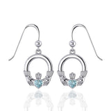 Irish Claddagh Silver Earrings with Gem TE853 - Jewelry