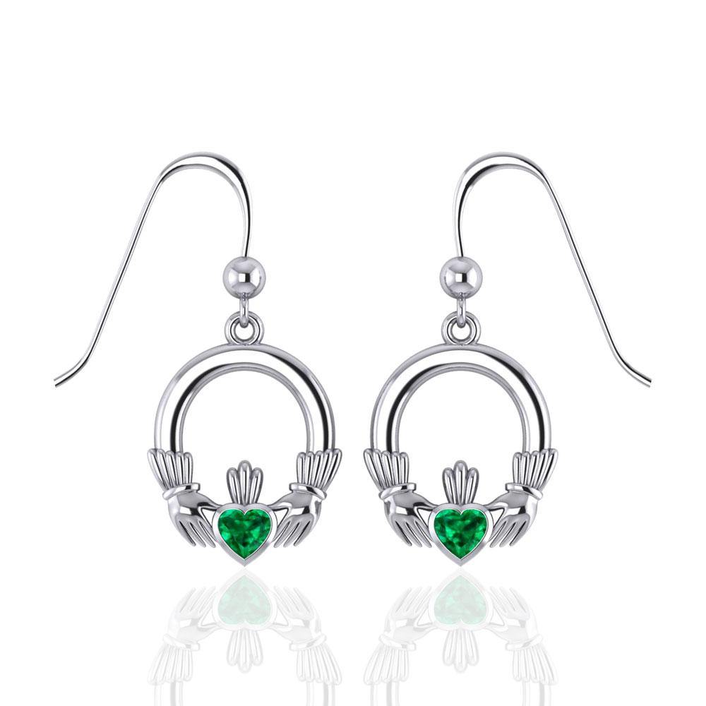 Irish Claddagh Silver Earrings with Gem TE853 - Jewelry