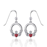 Irish Claddagh Silver Earrings with Gem TE853 - Jewelry