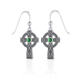 Sterling Silver Jewelry Celtic Cross Hook Earrings Green TER075 - Jewelry