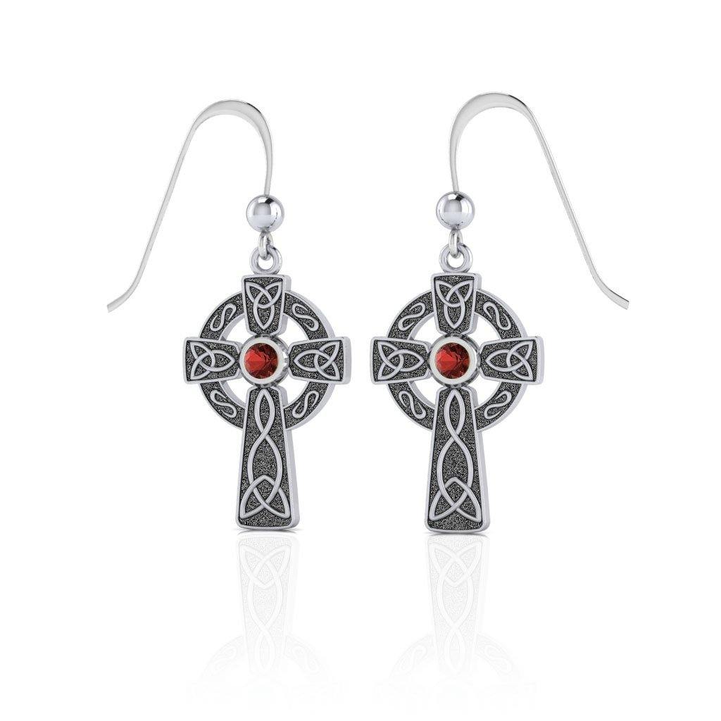 Sterling Silver Jewelry Celtic Cross Hook Earrings Red TER075 - Jewelry