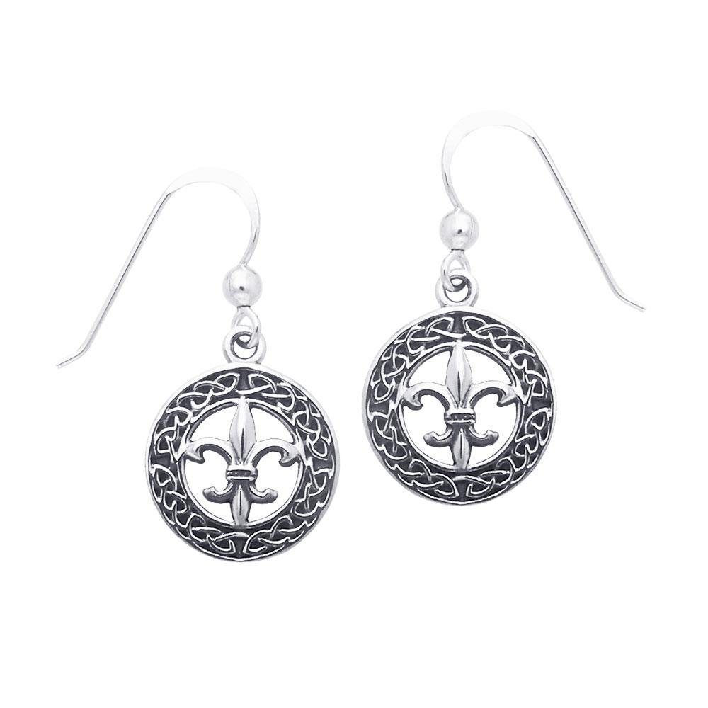 Fit for a queen in Celtic Knotwork Fleur-de-Lis ~ Sterling Silver Jewelry Hook Earrings TER113 - Jewelry