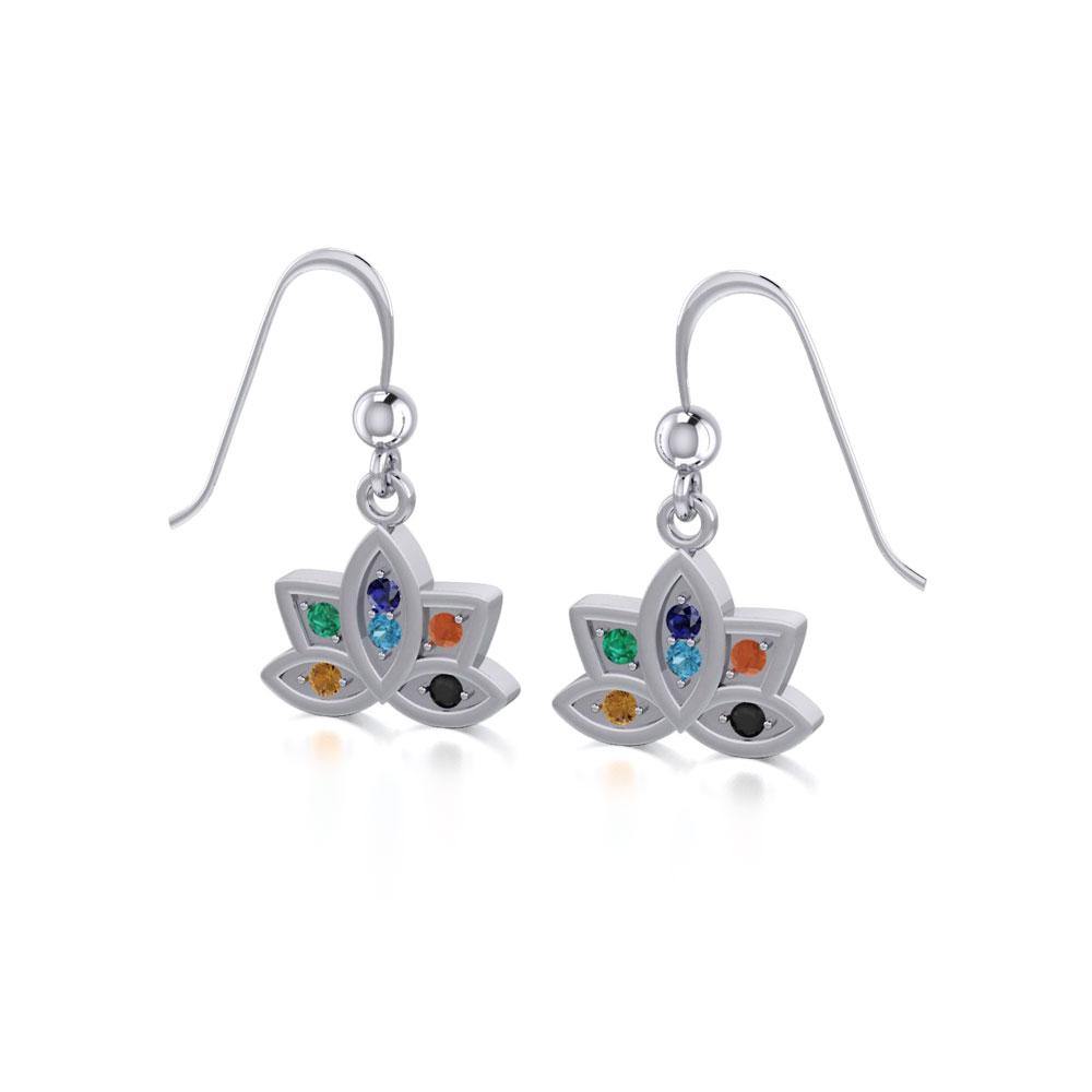Lotus with Chakra Gemstone Silver Earrings TER1658 - Jewelry