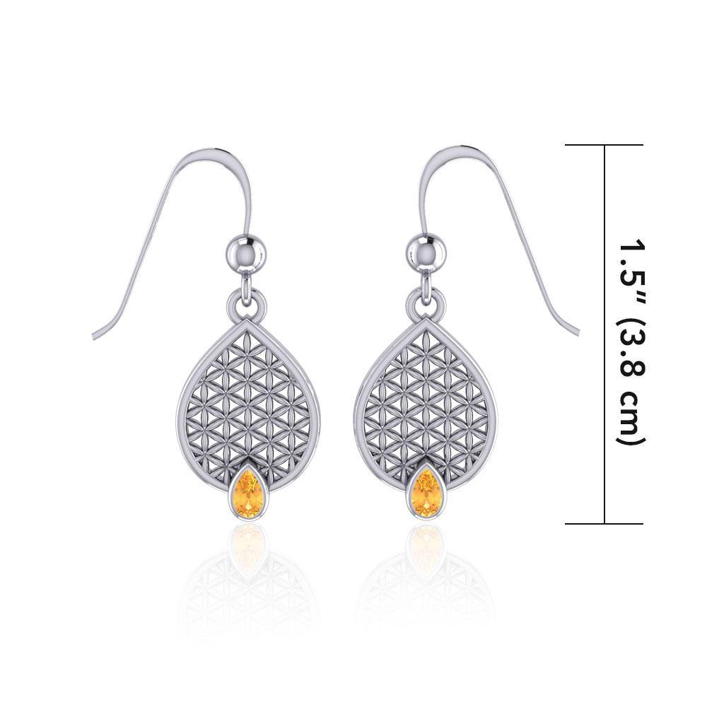 Flower of Life Mandala Silver Earrings with Gemstone TER1687 - Jewelry