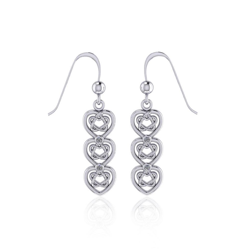 Celtic Knotwork Heart Sterling Silver Earrings with Gemstone TER1689 - Jewelry