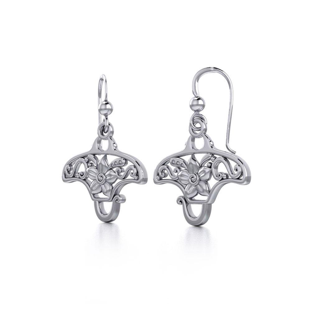 Go with the flow ~ Sterling Silver Manta Ray Filigree Hook Earrings Jewelry TER1705 - Jewelry