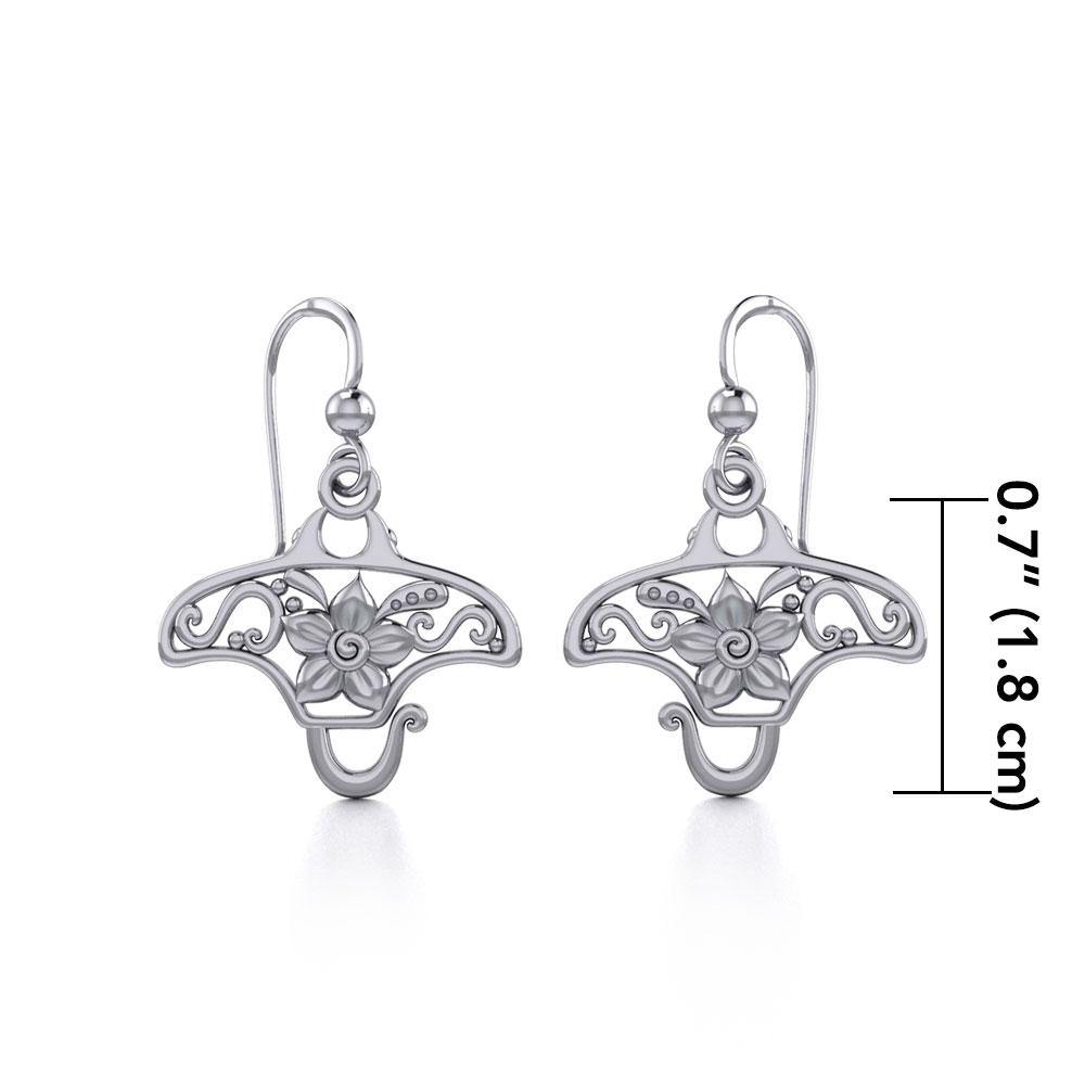 Go with the flow ~ Sterling Silver Manta Ray Filigree Hook Earrings Jewelry TER1705 - Jewelry