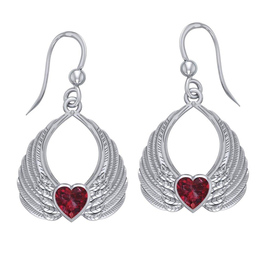 Gemstone Heart Angel Wings Silver Earrings TER1723 Peter Stone