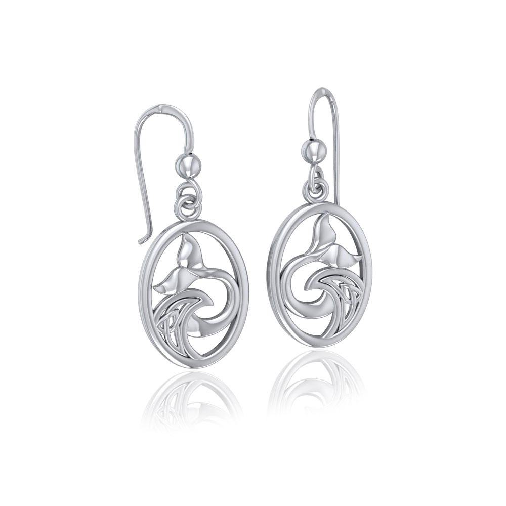 Sterling Silver Oval Whale Tail Earrings with Celtic Wave TER1728 - Jewelry