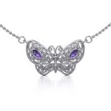 Spread Your Wings Like a Butterfly Medium Silver Necklace with Gemstone TN056 - Jewelry