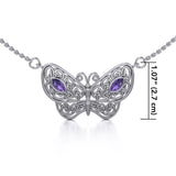 Spread Your Wings Like a Butterfly Medium Silver Necklace with Gemstone TN056 - Jewelry