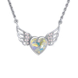 Crystal Heart with Angel Wings 18” Necklace with White Aurore Boreale Crystal Wing - Jewelry