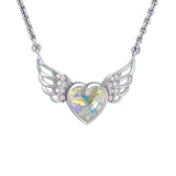 Crystal Heart with Angel Wings 18” Necklace with White Aurore Boreale Crystal Wing TNC453