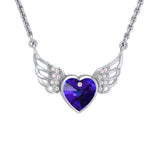 Crystal Heart with Angel Wings 18” Necklace with White Aurore Boreale Crystal Wing TNC453 - Jewelry