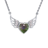 Crystal Heart with Angel Wings 18” Necklace with White Aurore Boreale Crystal Wing TNC453 - Jewelry