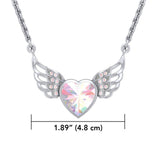 Crystal Heart with Angel Wings 18” Necklace with White Aurore Boreale Crystal Wing - Jewelry