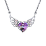 Crystal Heart with Angel Wings 18” Necklace with White Aurore Boreale Crystal Wing - Jewelry