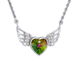 Crystal Heart with Angel Wings 18” Necklace with White Aurore Boreale Crystal Wing - Jewelry