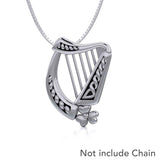 Celtic Harp Irish Shamrock Silver Pendant TP1125 - Jewelry