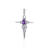 Modern Celtic Knotwork Cross Silver and Gem Pendant TP1213 - Jewelry