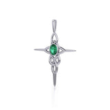 Modern Celtic Knotwork Cross Silver and Gem Pendant TP1213 - Jewelry