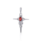 Modern Celtic Knotwork Cross Silver and Gem Pendant TP1213 - Jewelry