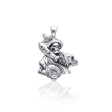Take the battle in a new sea adventure ~ Sterling Silver Jewelry Pirate Skull with Sword Pendant TP3055