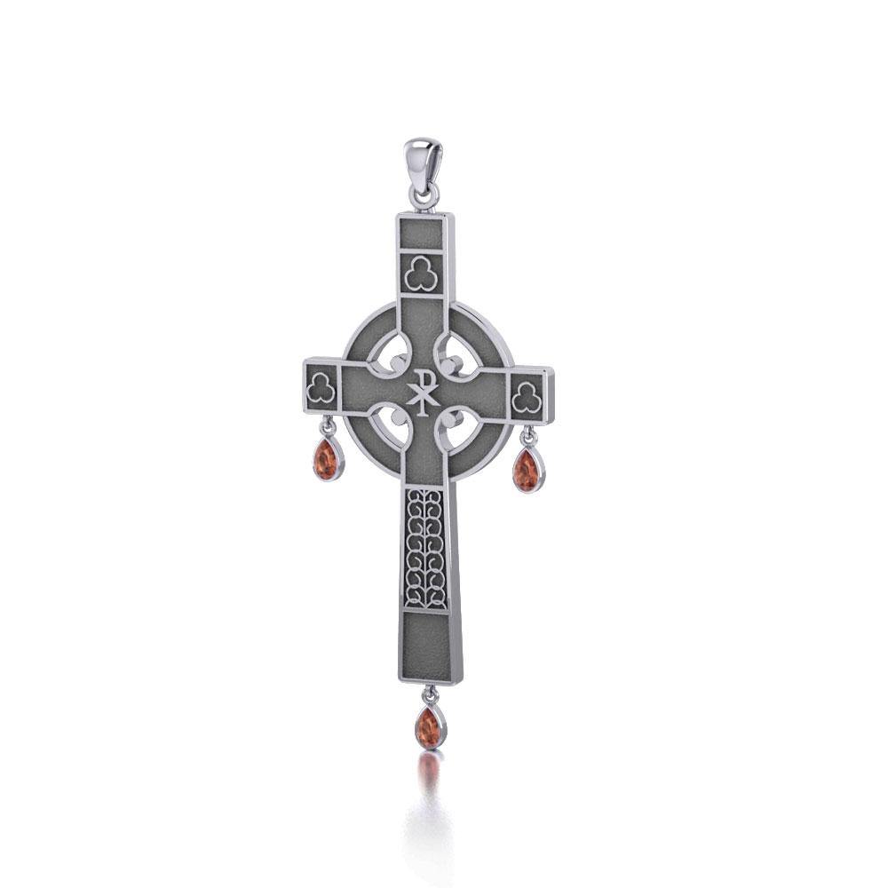Medieval Celtic Cross Silver Pendant with Gemstones TP3257 - Jewelry