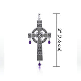 Medieval Celtic Cross Silver Pendant with Gemstones TP3257 - Jewelry