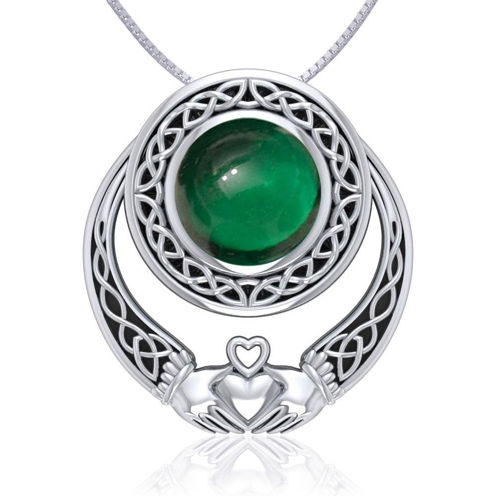 Celtic Knotwork Claddagh Silver Pendant with Gem TPD220 - Jewelry