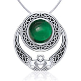 Celtic Knotwork Claddagh Silver Pendant with Gem TPD220 - Jewelry