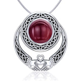 Celtic Knotwork Claddagh Silver Pendant with Gem TPD220 - Jewelry