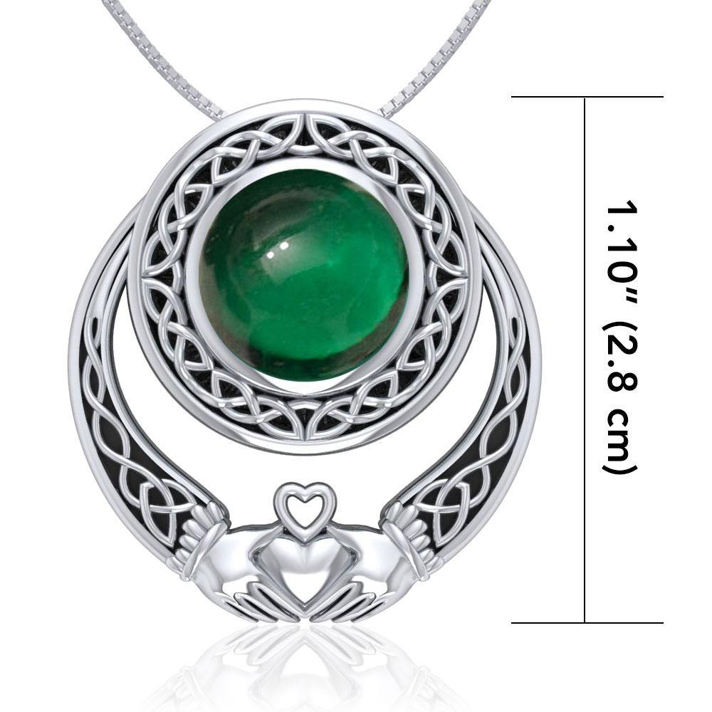 Celtic Knotwork Claddagh Silver Pendant with Gem TPD220 - Jewelry