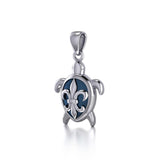 Fleur de Lis on Sea Turtle's Carapace Sterling Silver Jewelry Enamel Pendant TPD3803