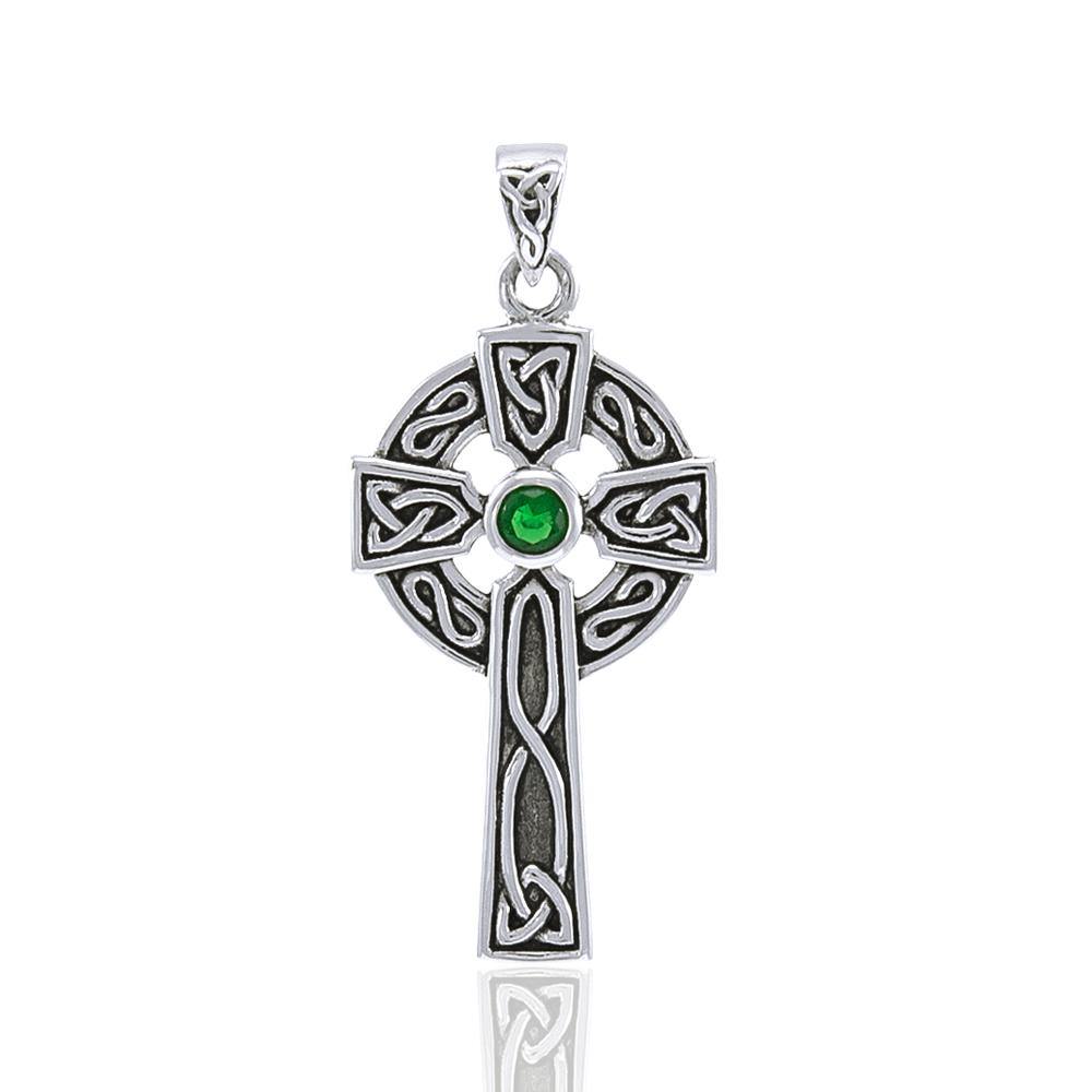 Celtic Cross with Gemstone Silver Pendant TPD3833 - Jewelry