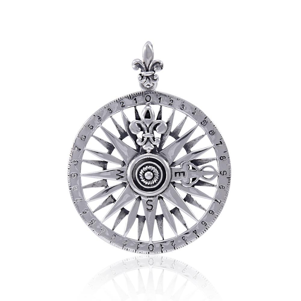 Celtic tradition in Fleur-de-Lis Sterling Silver Rose Compass Jewelry Pendant TPD4342 - Jewelry