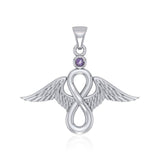 Angel Wings and Infinity Symbol with Gemstone Silver Pendant TPD4949