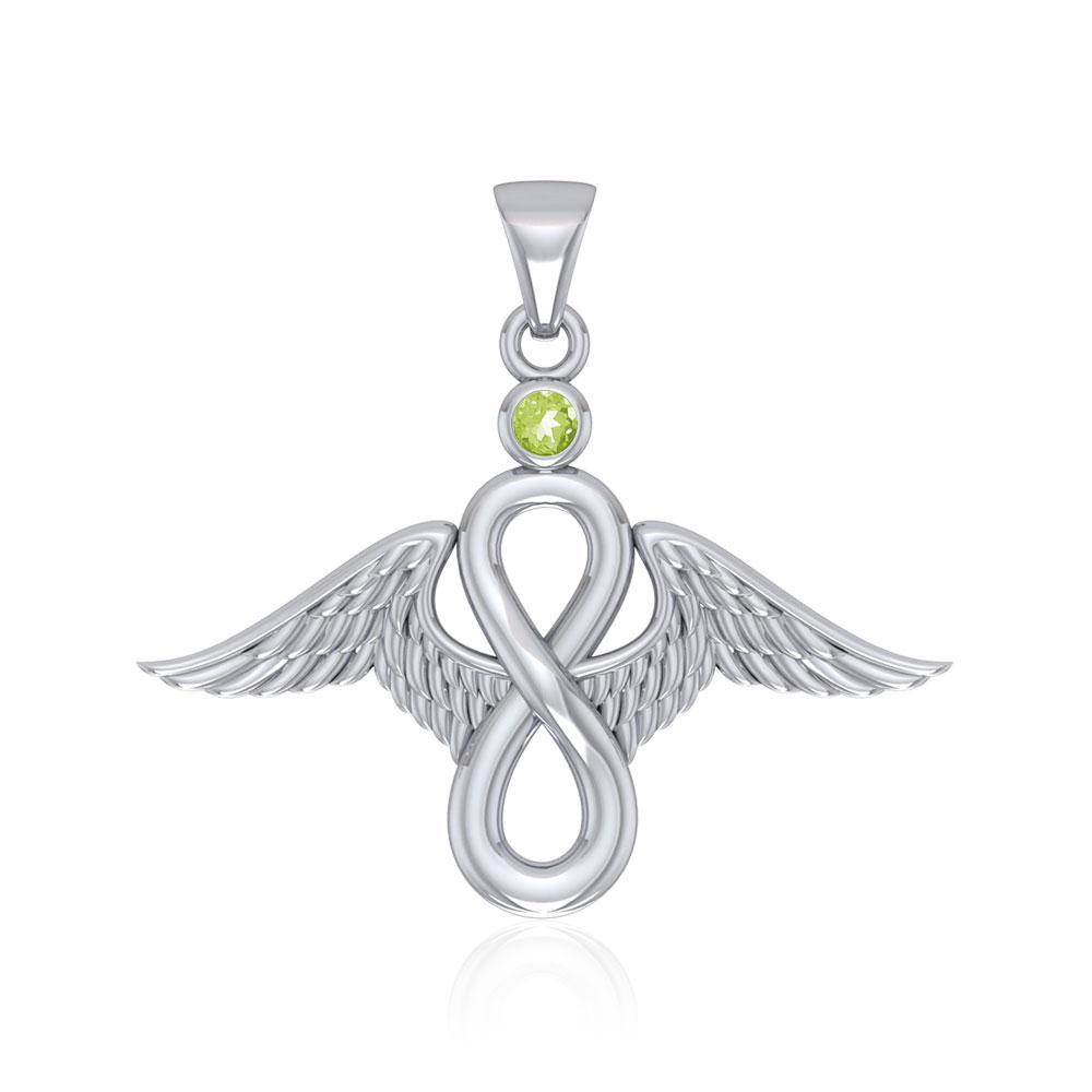Angel Wings and Infinity Symbol with Gemstone Silver Pendant TPD4949 - Jewelry