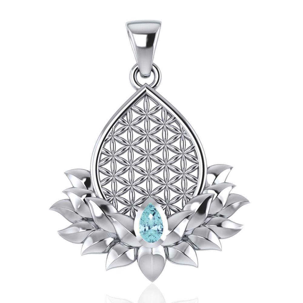 Flower of Life and Lotus with Gemstone Silver Pendant TPD4958 - Jewelry