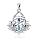 Eye of Horus and Lotus with Gemstone Silver Pendant TPD4959