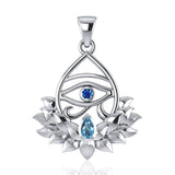 Eye of Horus and Lotus with Gemstone Silver Pendant TPD4959 - Jewelry