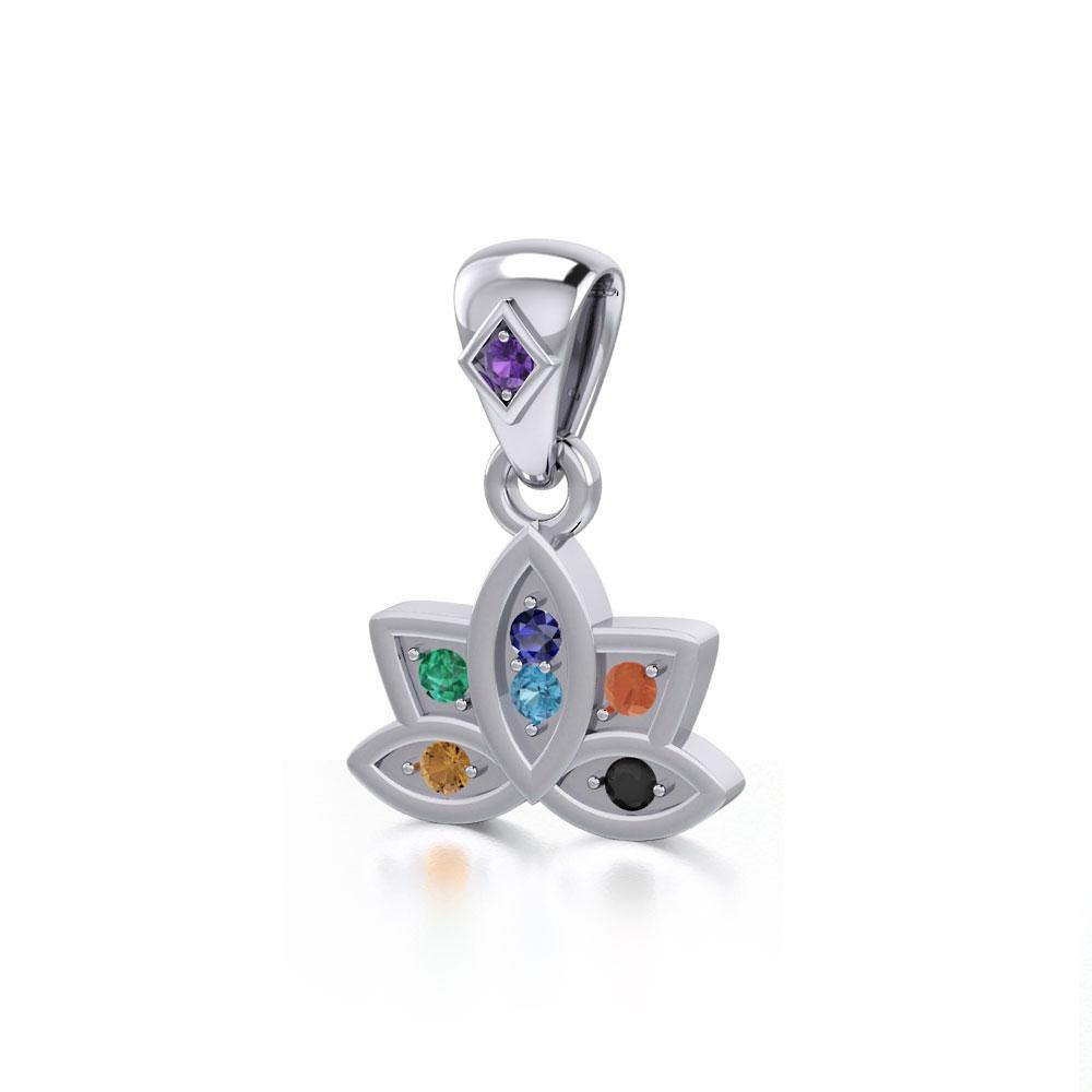 Lotus with Chakra Gemstone Silver Pendant TPD4961 - Jewelry