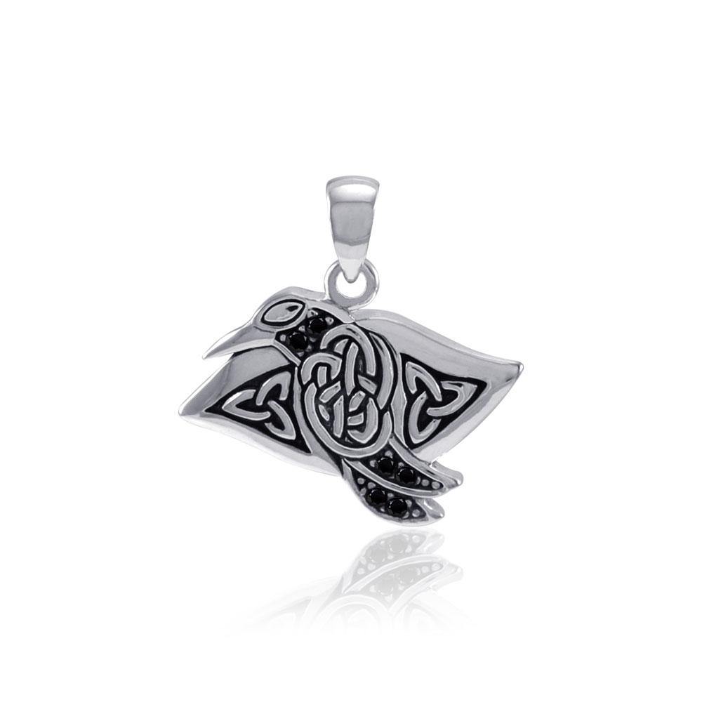Celtic Raven Sterling Silver Pendant with Gemstone TPD5009 - Jewelry