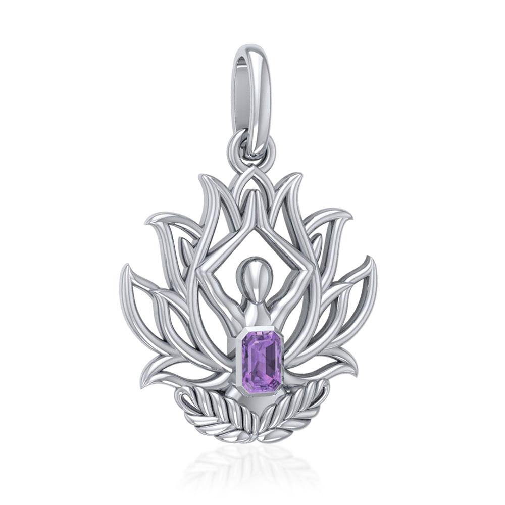 Yoga Lotus Position SilverPendant with Gemstone TPD5024 - Jewelry