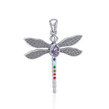 Spiritual Dragonfly Silver Pendant with Chakra Gemstone TPD5056